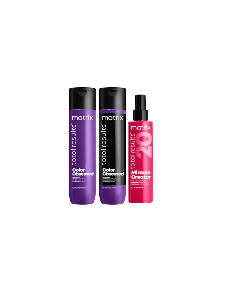 Total Results Color Obsessed Shampoo, Conditioner and Miracle Creator Routine for Colour Treated Hair