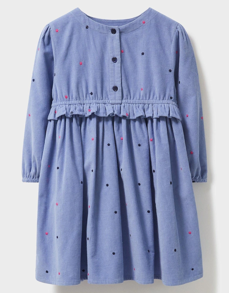 Girls Cord Embroidered Spot Dress - Navy