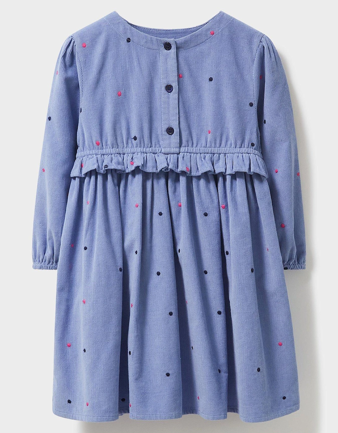 Girls Cord Embroidered Spot Dress - Navy, 2 of 1