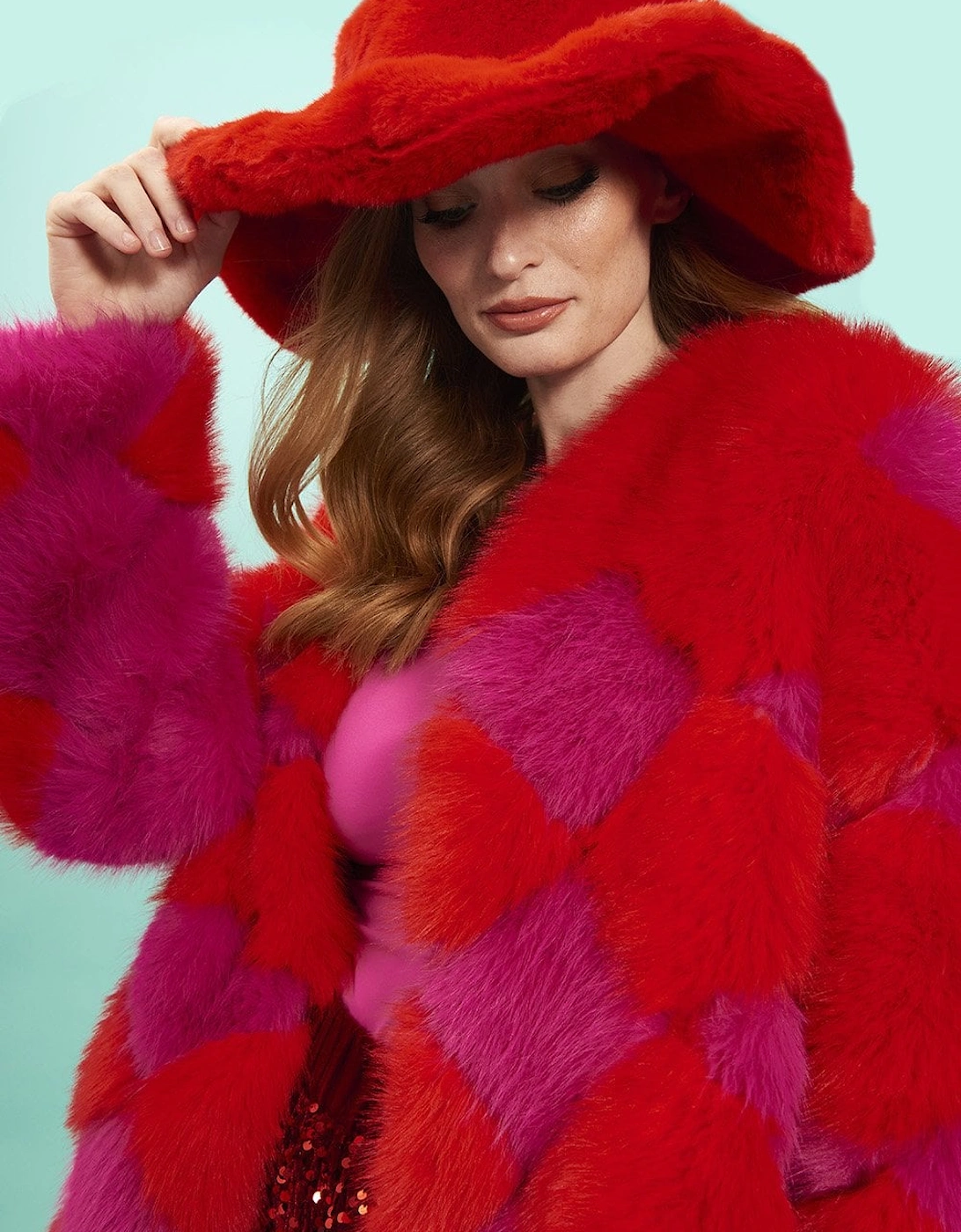 Red Faux Fur Oversized Hat