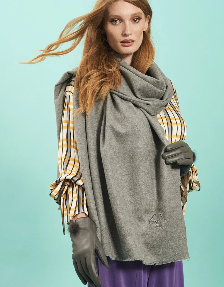 Cashmere Blend Wrap in Grey with Fringed hem and Logo