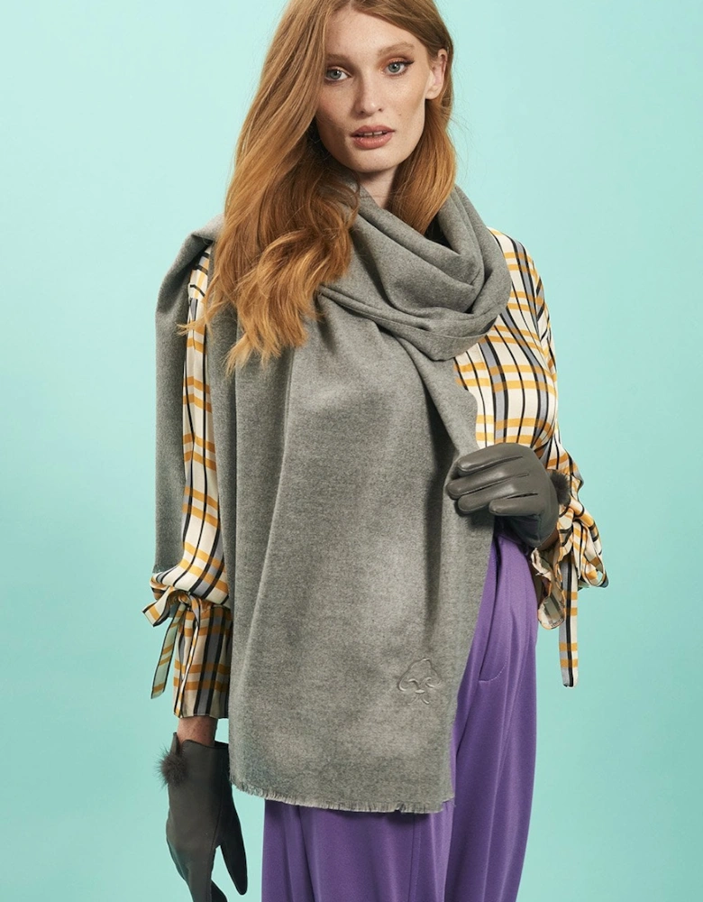 Cashmere Blend Wrap in Grey with Fringed hem and Logo
