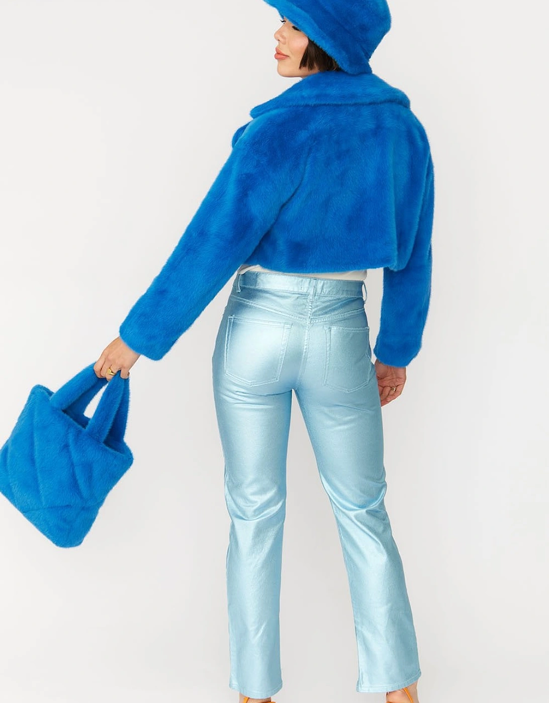 Turquoise Faux Fur Cropped Jacket
