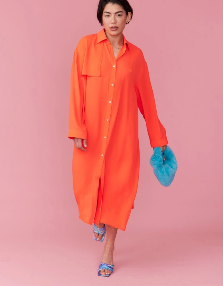 Orange Silk Blend Maxi Shirt Dress