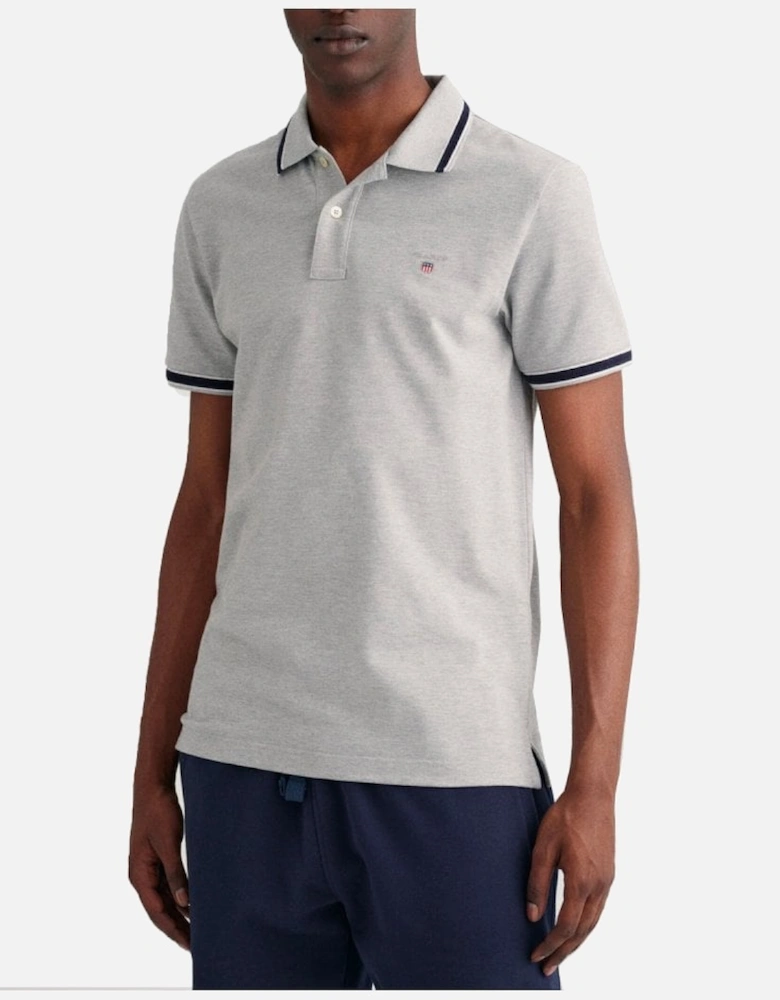 Herringbone Tipping Pique Polo Shirt Grey Melange