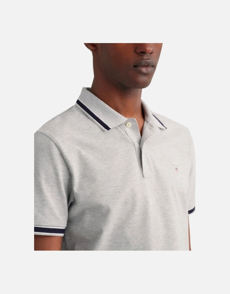 Herringbone Tipping Pique Polo Shirt Grey Melange