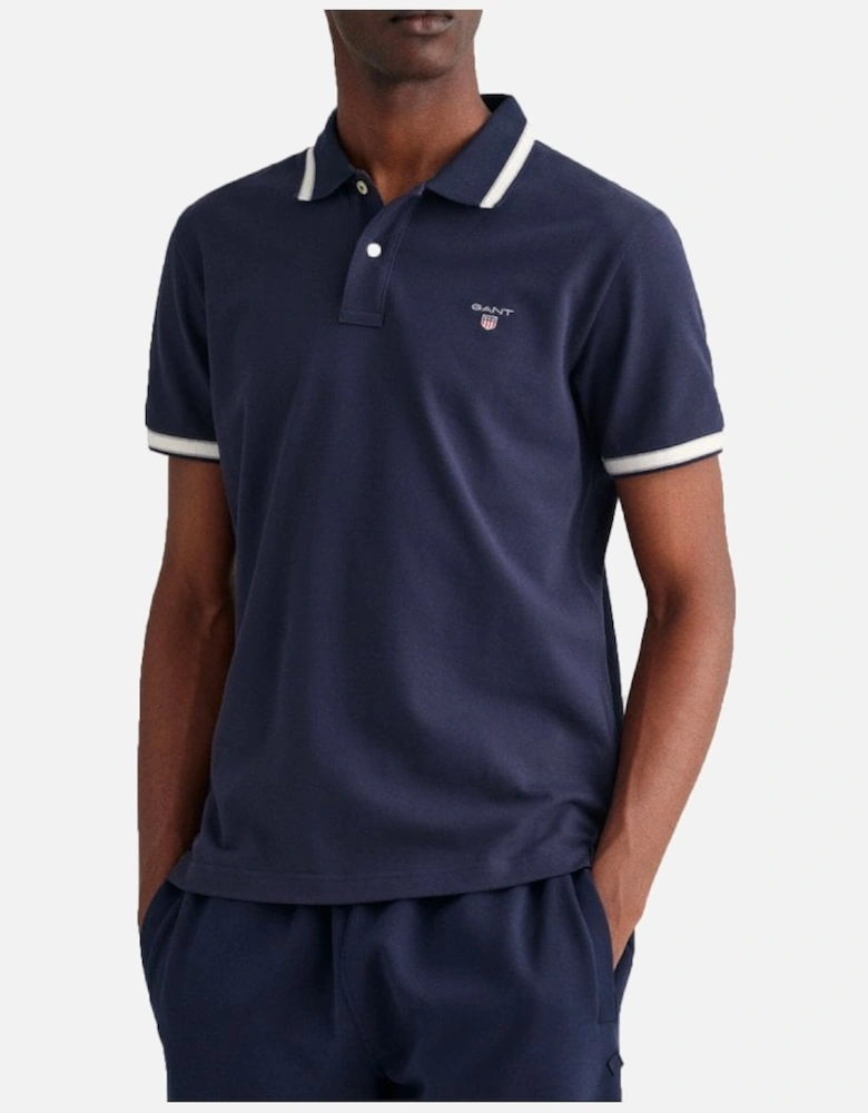 Herringbone Tipping Pique Polo Shirt Evening Blue