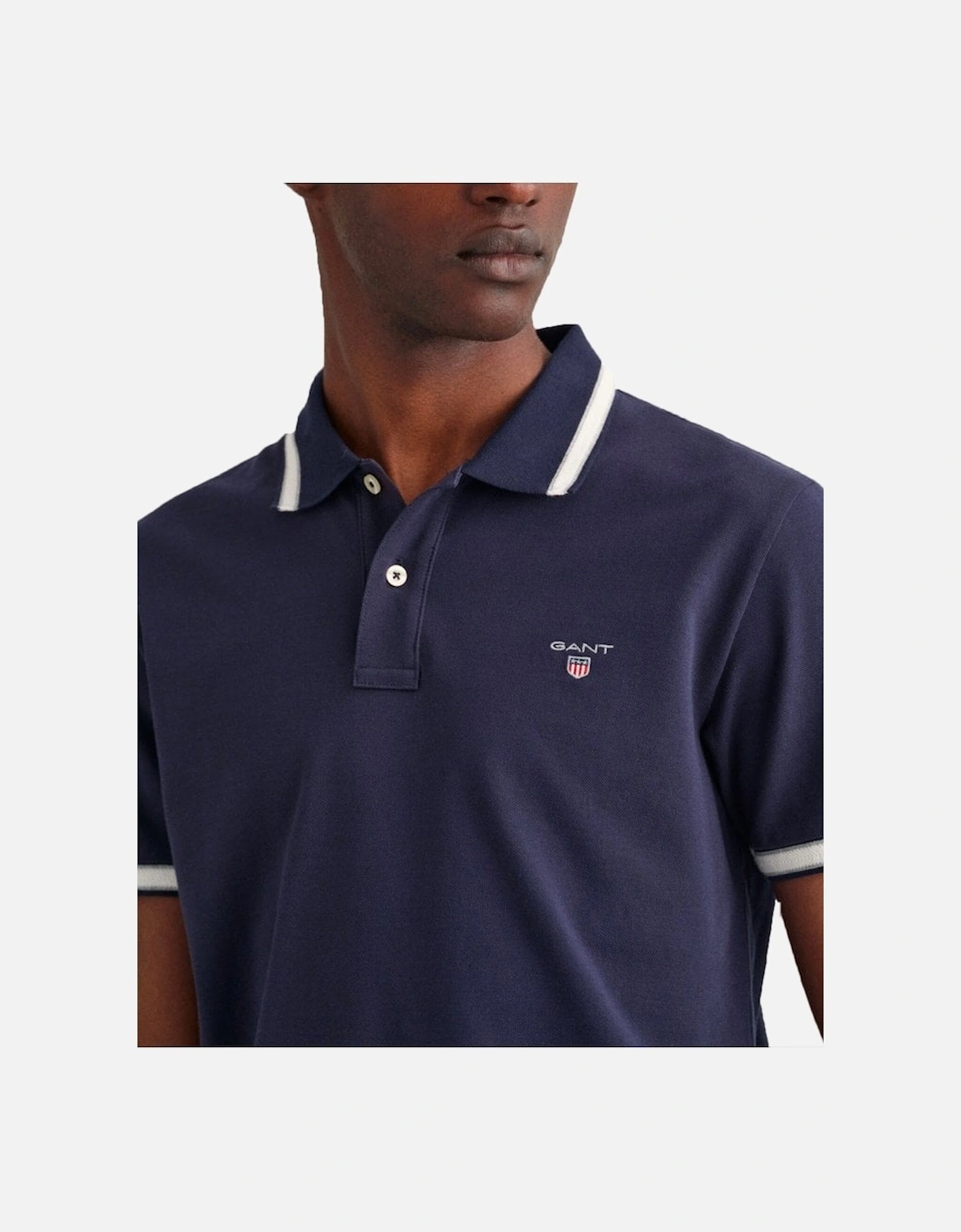 Herringbone Tipping Pique Polo Shirt Evening Blue