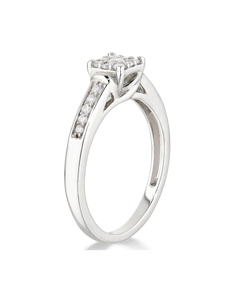 9ct White Gold 0.25ct Diamond Princess Cut Ring With Diamond Shoulders