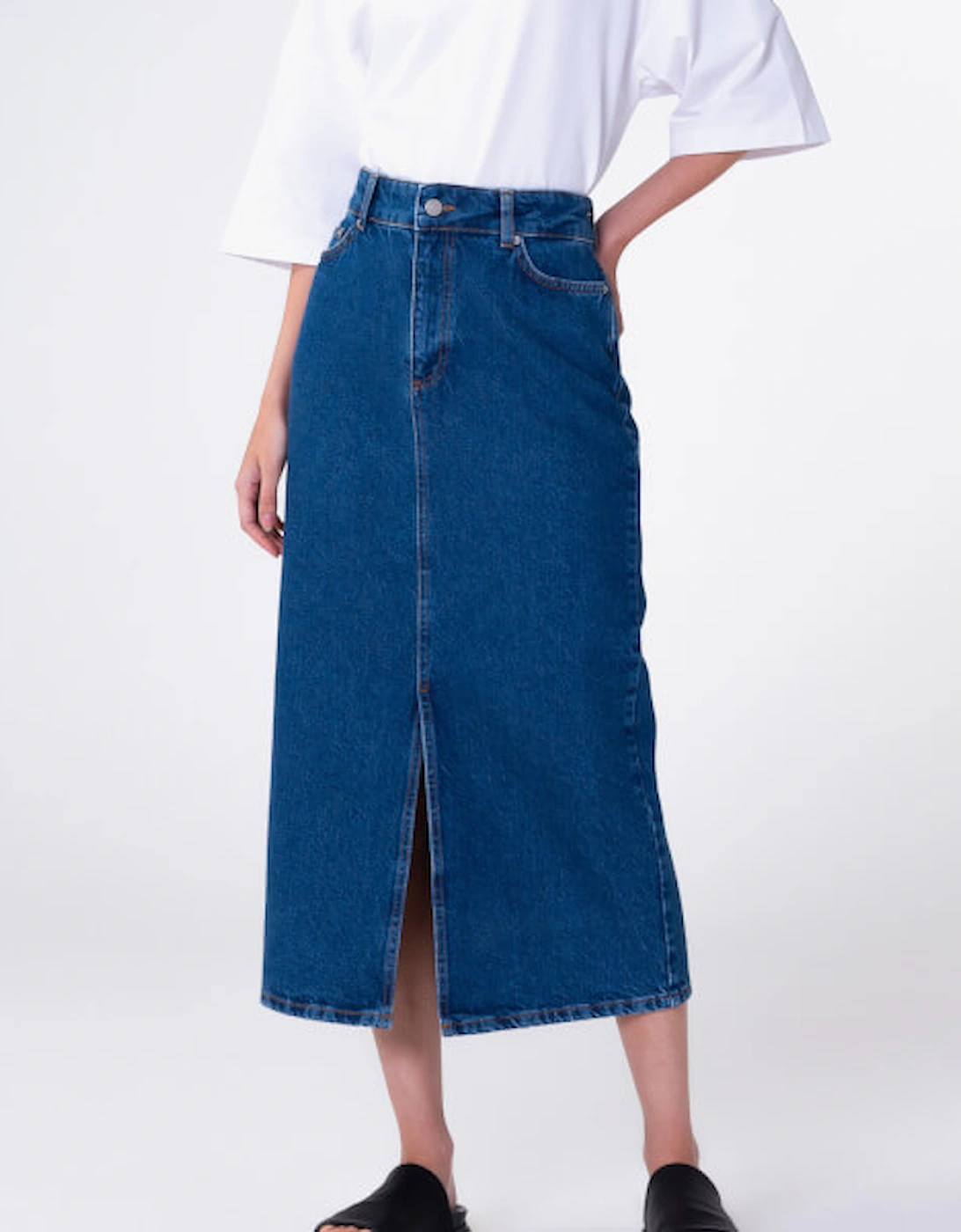 Greta Organic Cotton-Denim Midi Skirt, 2 of 1