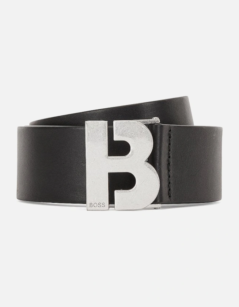 B Icon Leather Black/Silver Belt