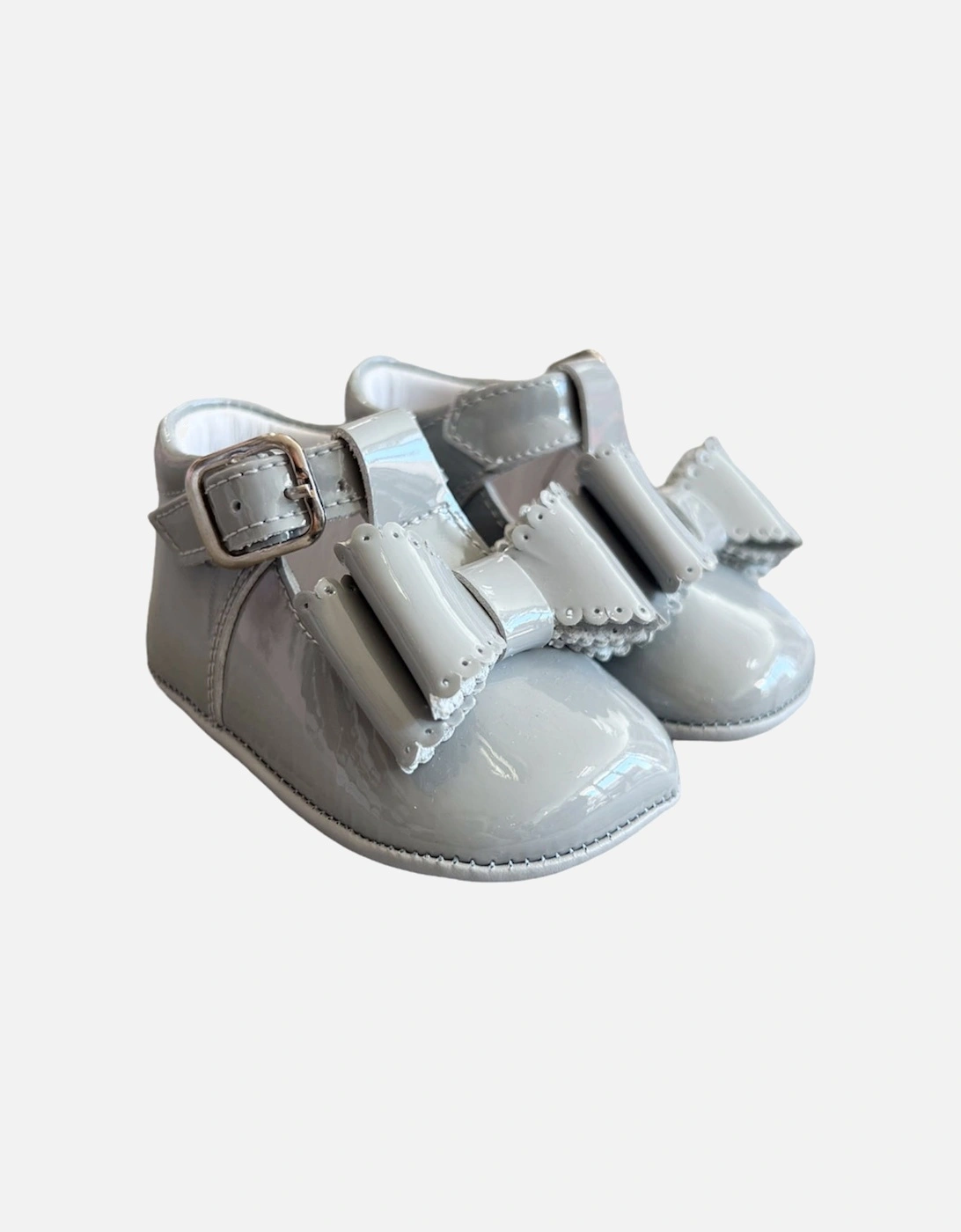 Grey Bow Patent Leather Pre Walkers, 5 of 4