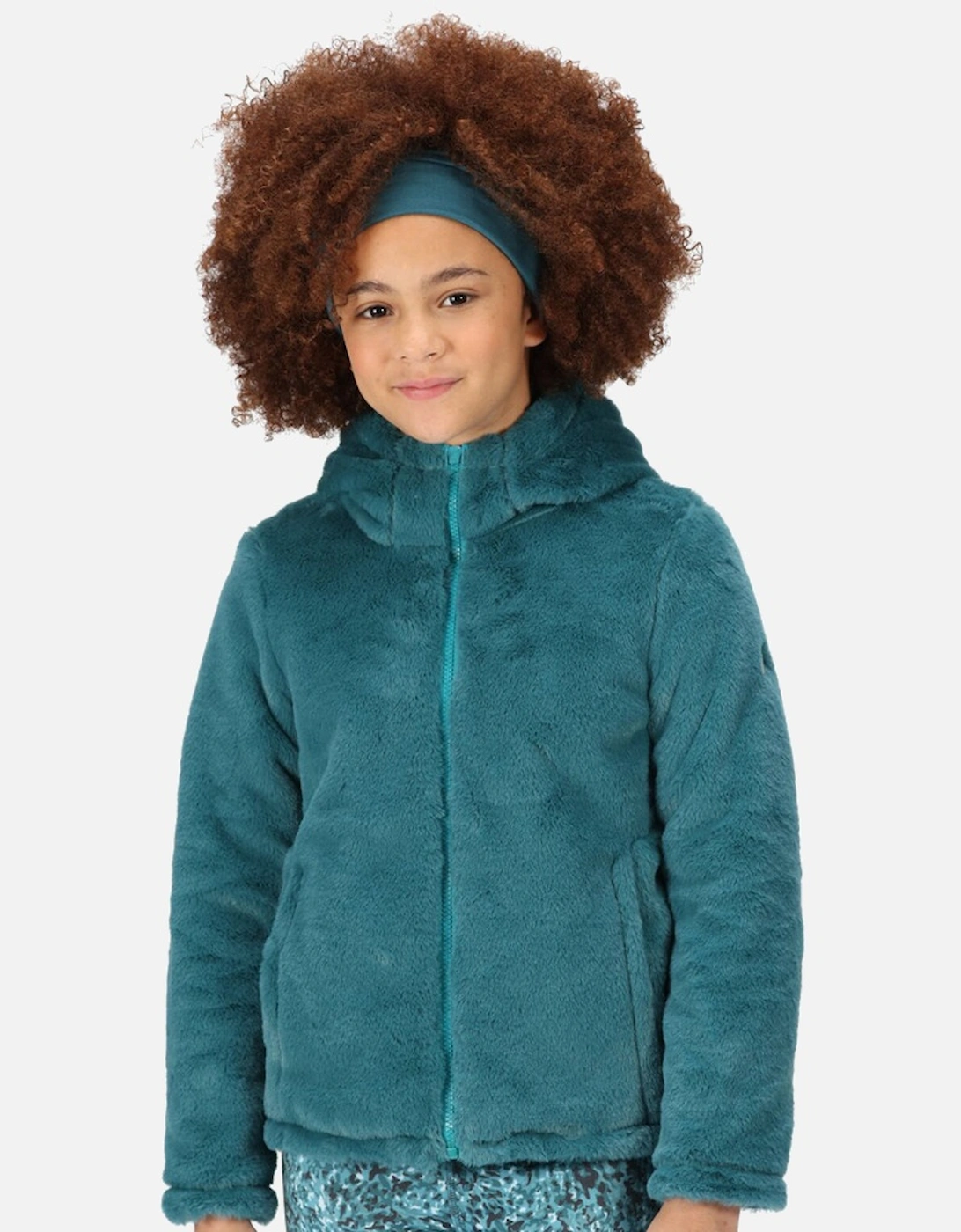 Girls Spyra III Hooded Reversible Fleece Coat, 5 of 4