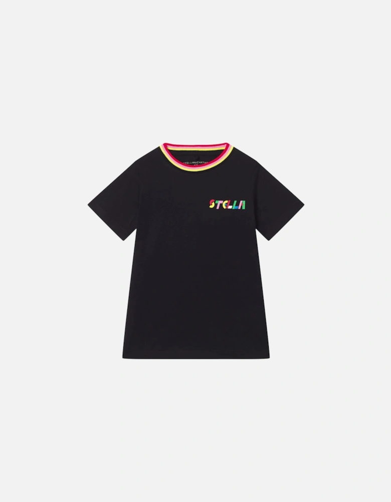 Girls Stripe Collar T-shirt Black