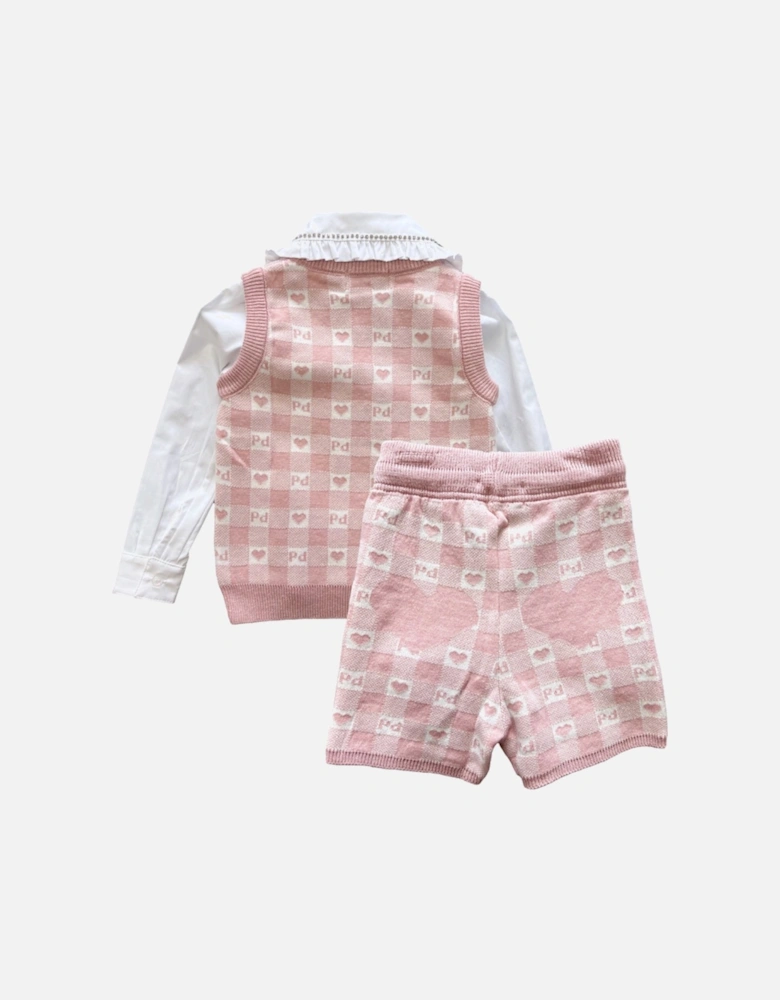Pink Knit 3 Piece Vest Short Set