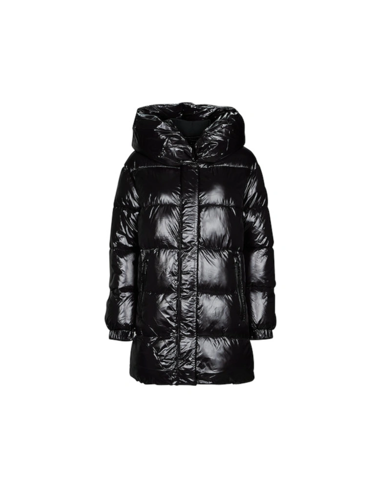 HORIZONTAL QUILTED DOWN COAT WITH  ATTACHED HOOD