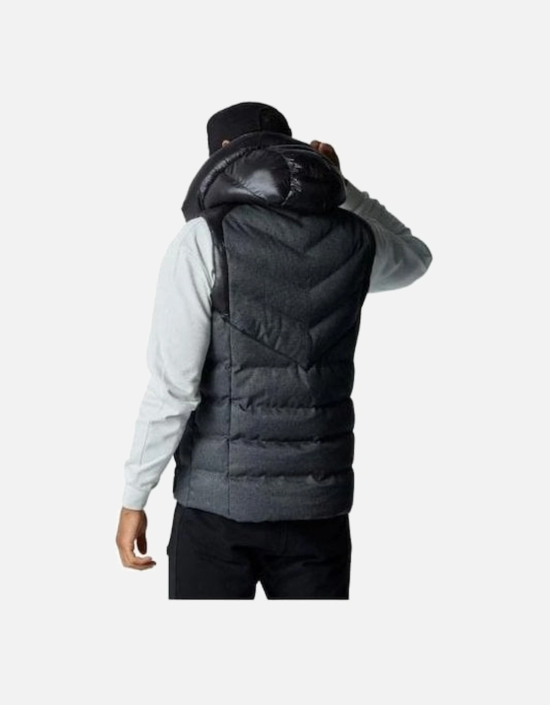 Polyester Contrast Panelling Hooded Black Padded Gilet