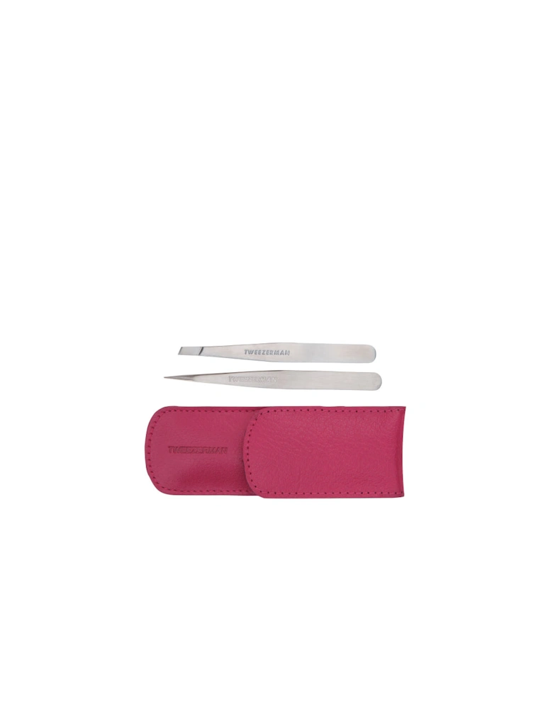 Petite Tweeze Set In Leather Case - Pink