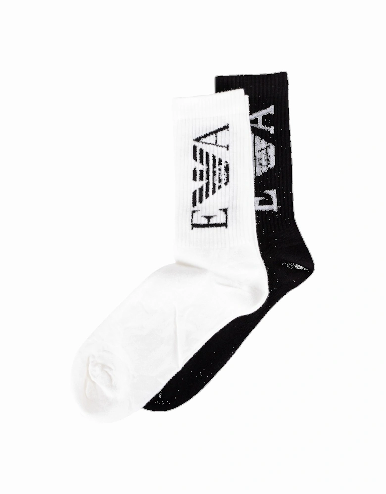 Cotton 2-Pair Black & White Logo Socks