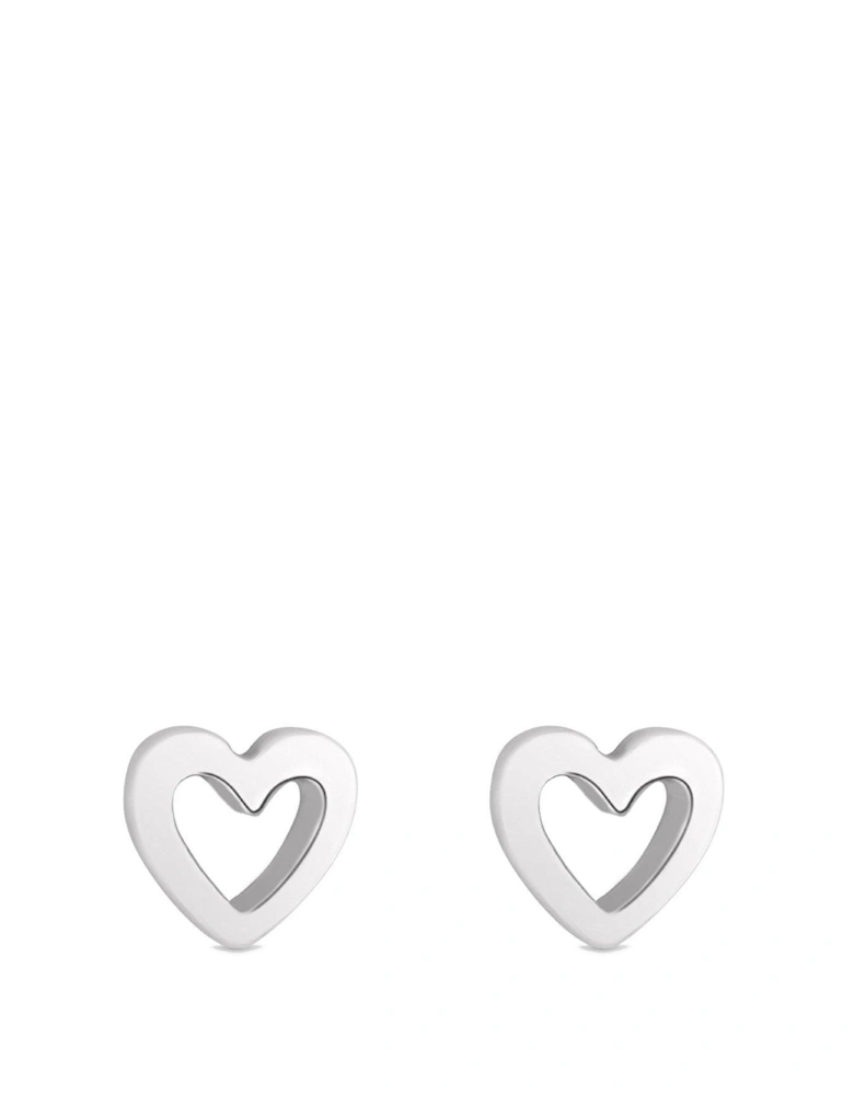 Sterling Silver 925 Open Heart Stud Earrings