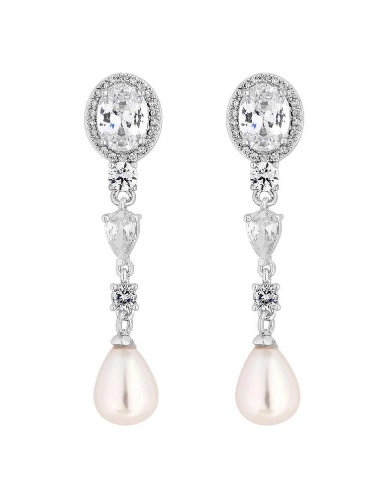 Silver Plated Crystal And Teardrop Pearl Drop Earrings