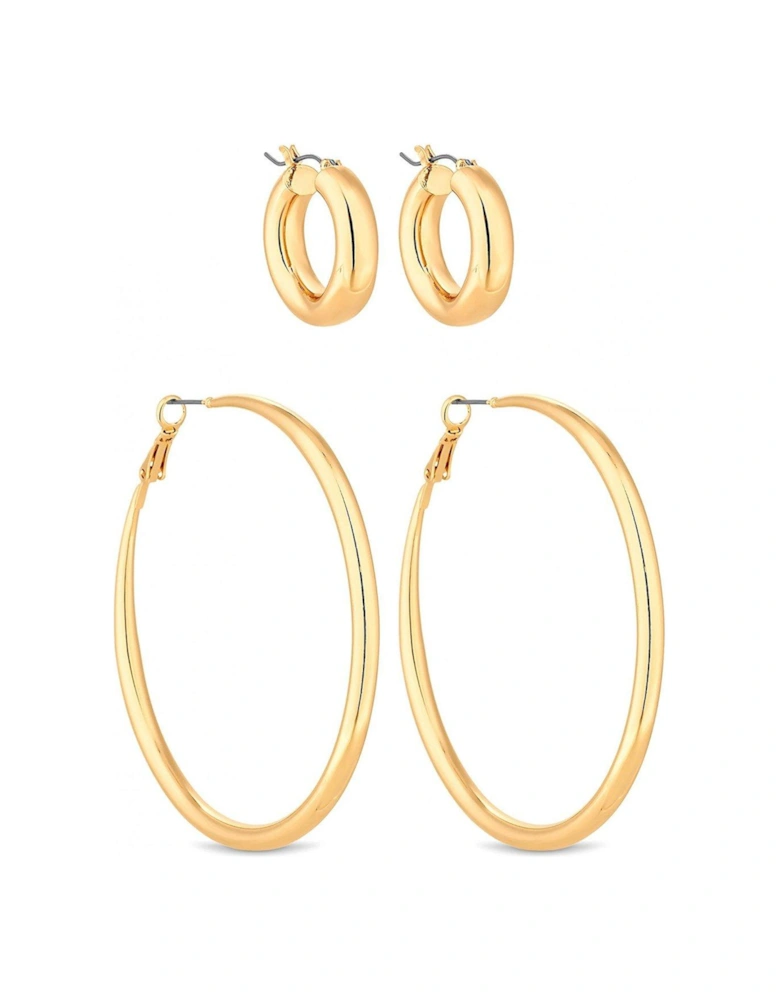 Gold Plated Mix Hoop Earrings - Pack of 2