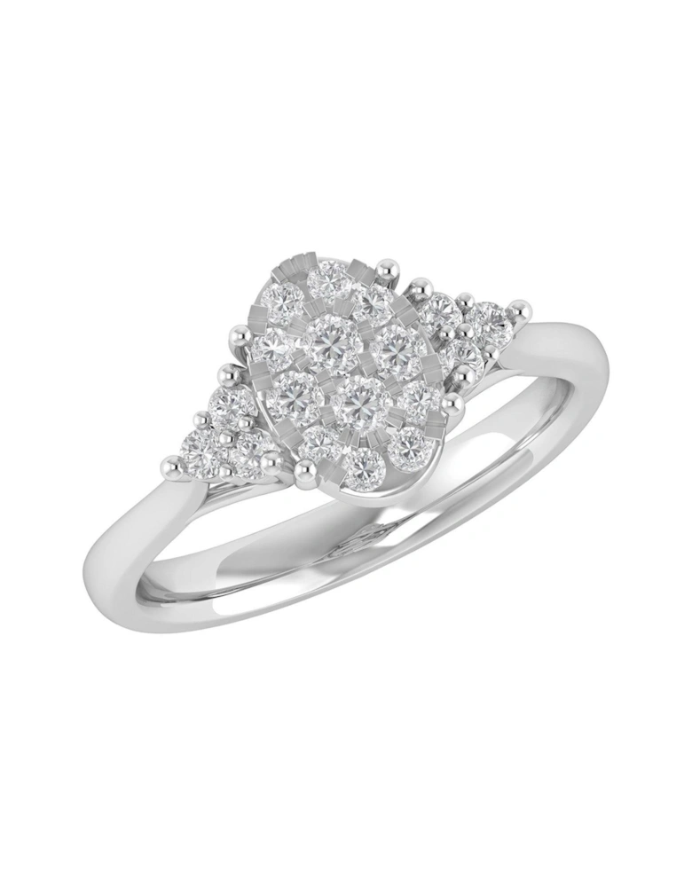 9ct White Gold 0.50ct Diamond Oval Cluster Engagement Ring