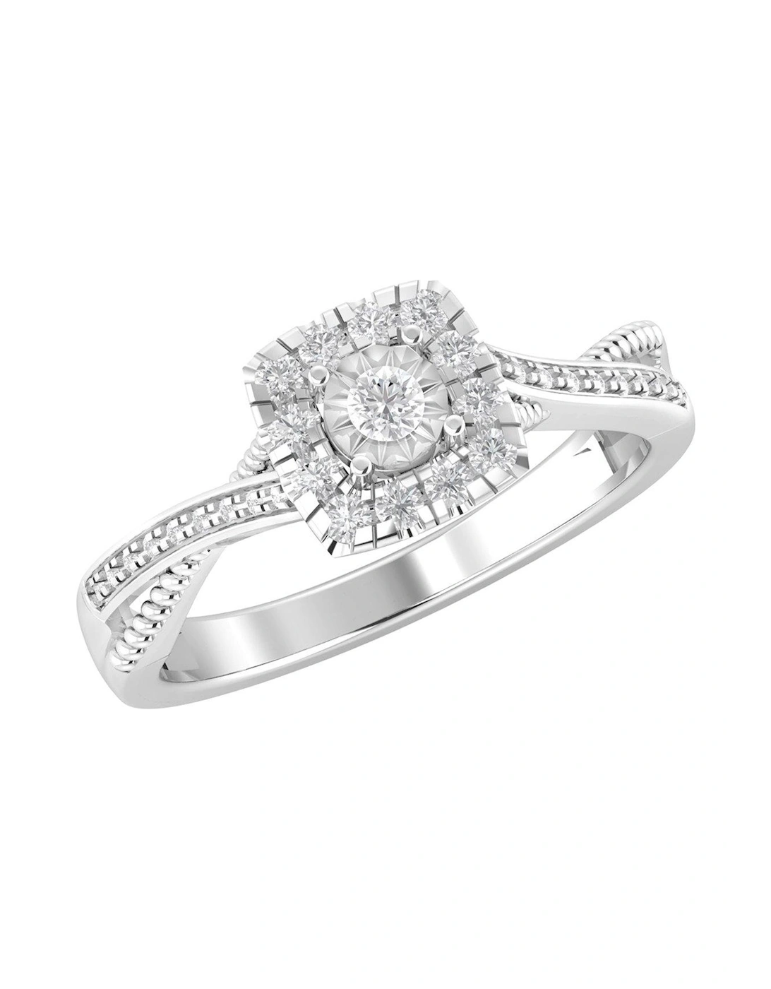 9ct White Gold 0.33ct Diamond Twist Band Square Engagement Ring, 2 of 1
