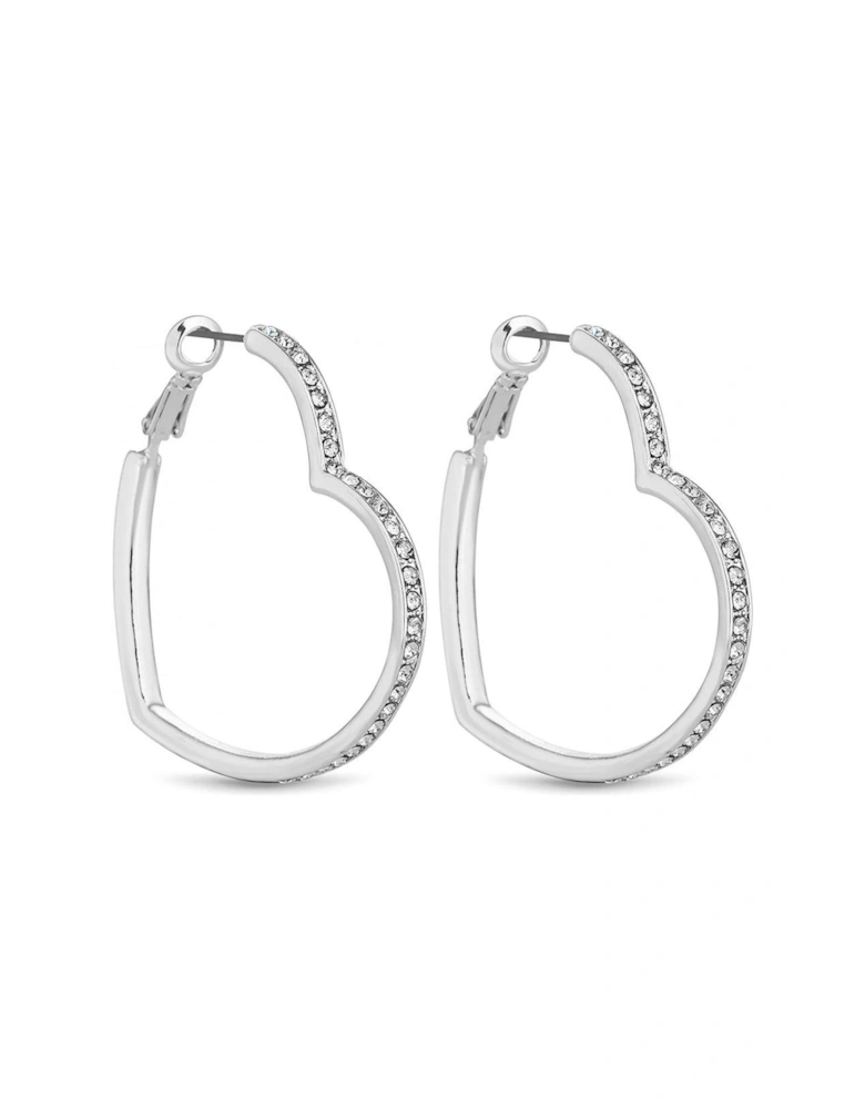 Silver Crystal Heart Hoop Earrings