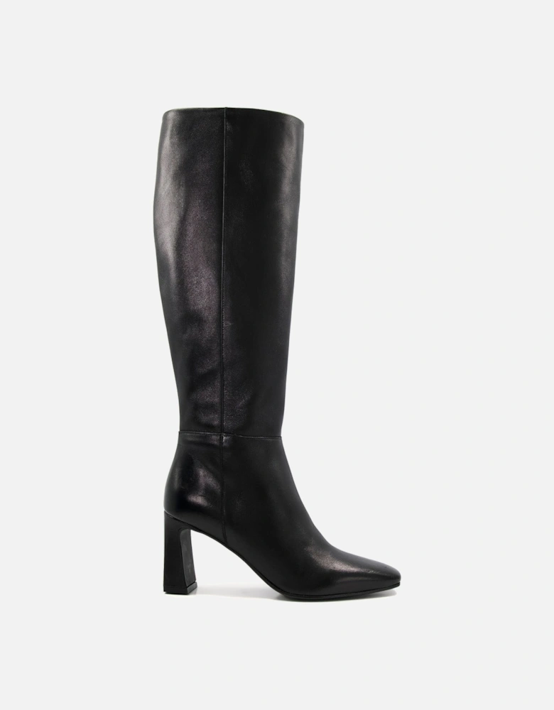Ladies Savoir - Flare-Heeled Leather Knee-High Boots