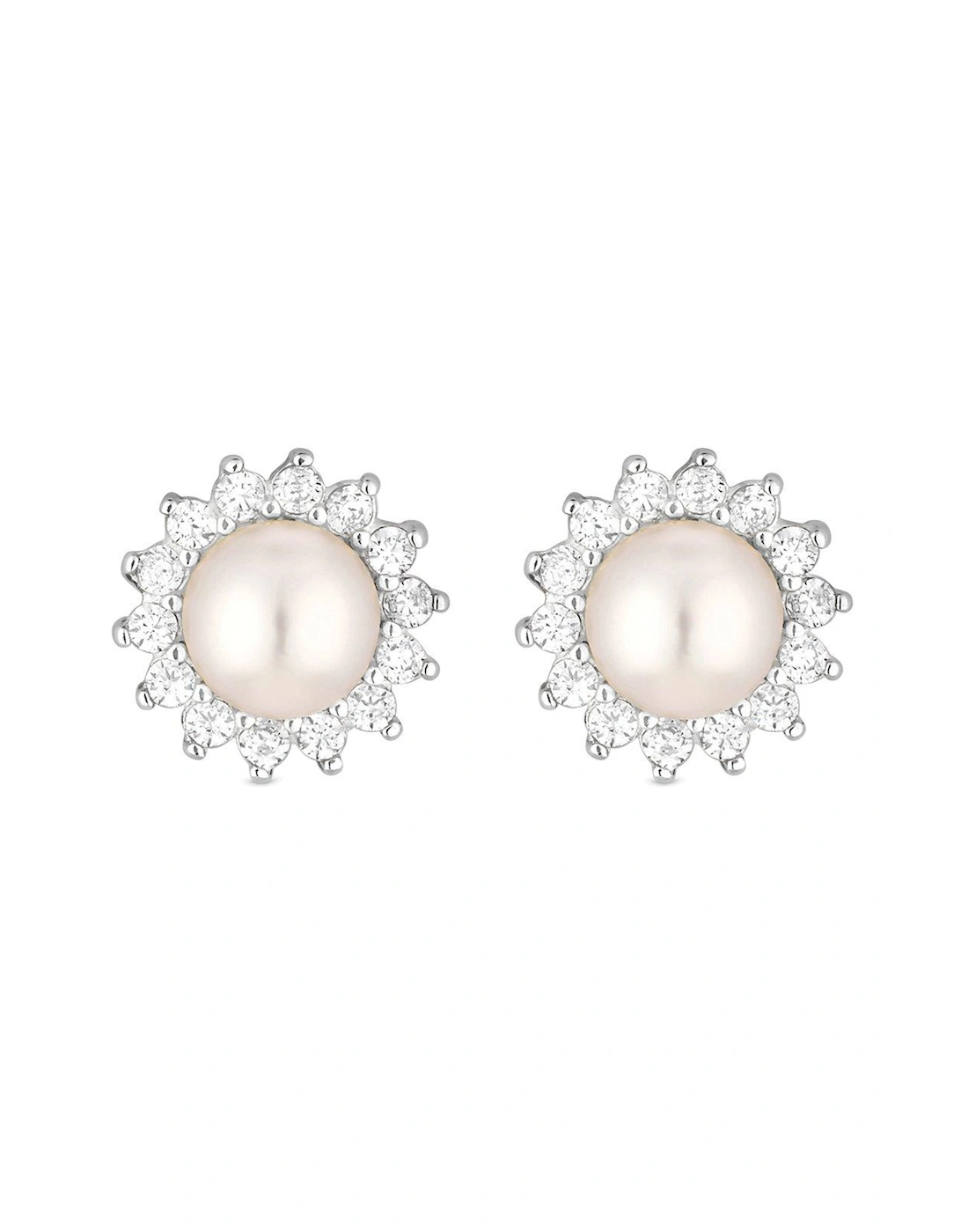 Sterling Silver 925 Freshwater Pearl And Cubic Zirconia Halo Stud Earrings, 2 of 1