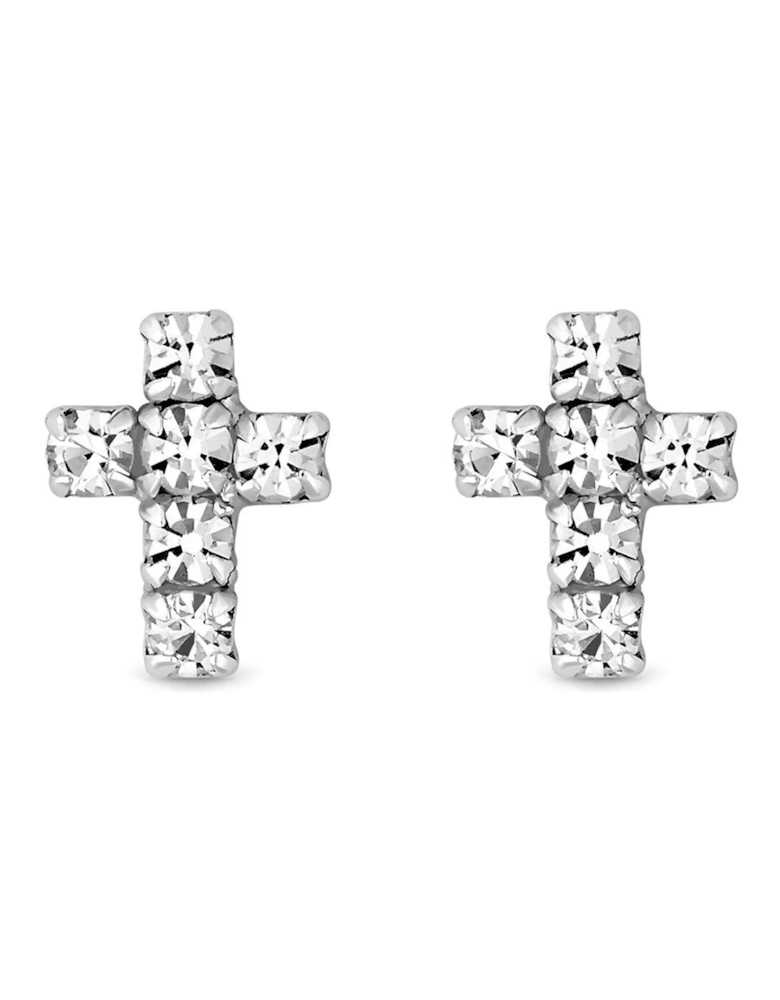 Sterling Silver 925 Cubic Zirconia Cross Stud Earrings
