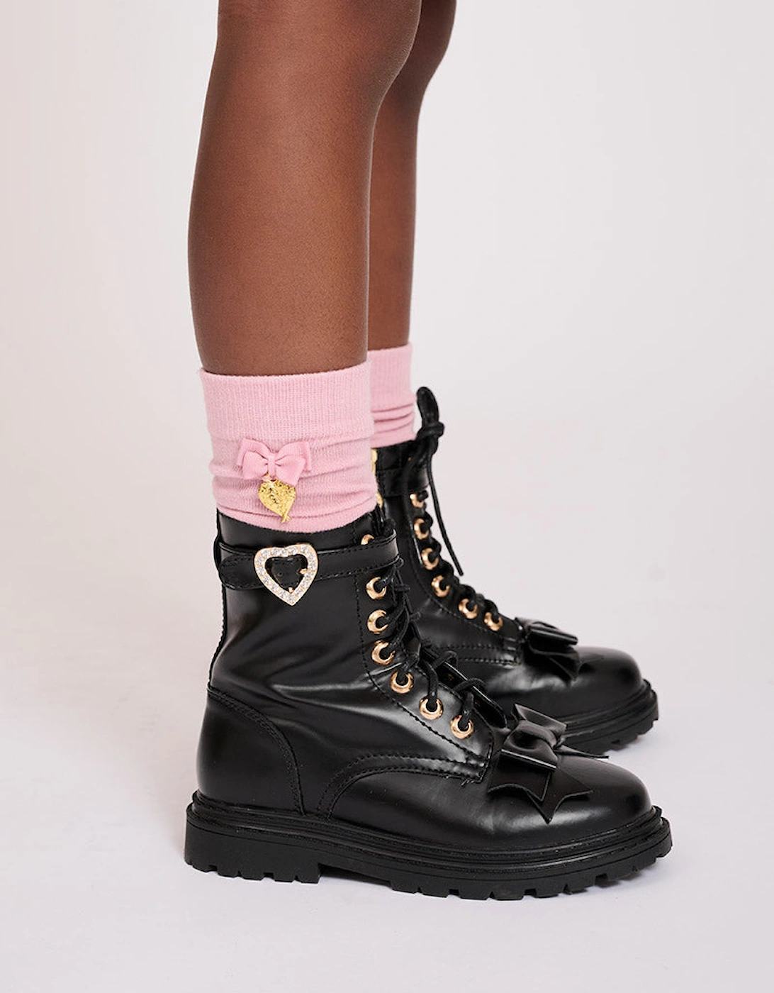 Black Lace Up Bow Boots