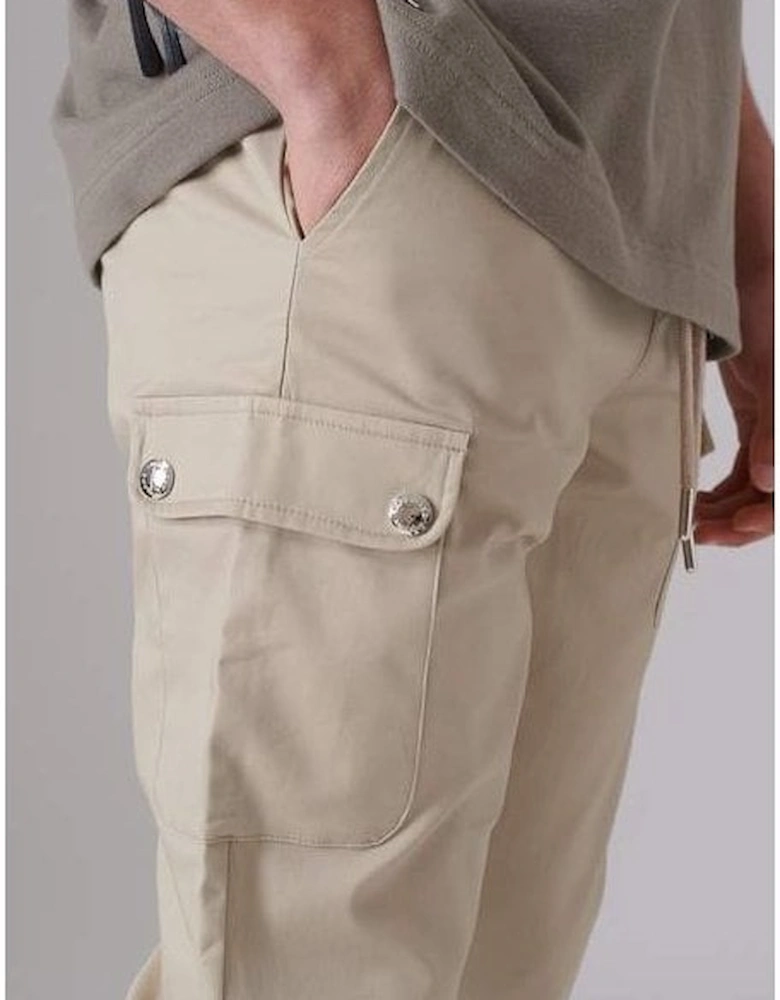 Plaque Pocket Detail Beige Twill Pants