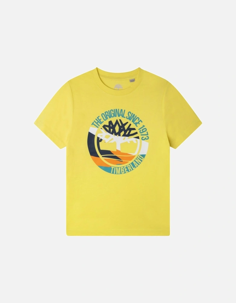 Kids 1973 Logo Print T-shirt Yellow