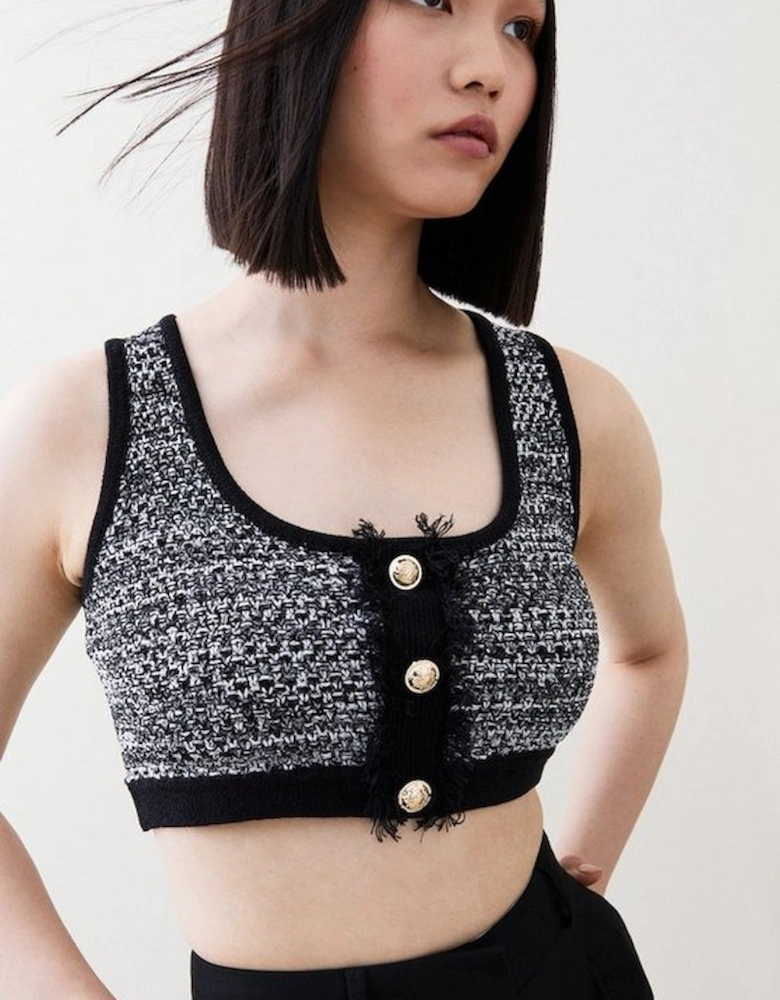 Tweed Knit Military Trim Bralet Top