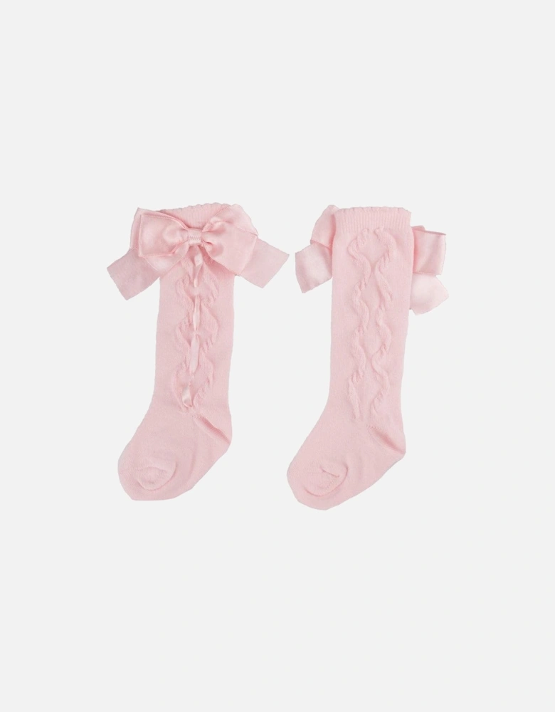 Girls Pink Ribbon Bow Socks
