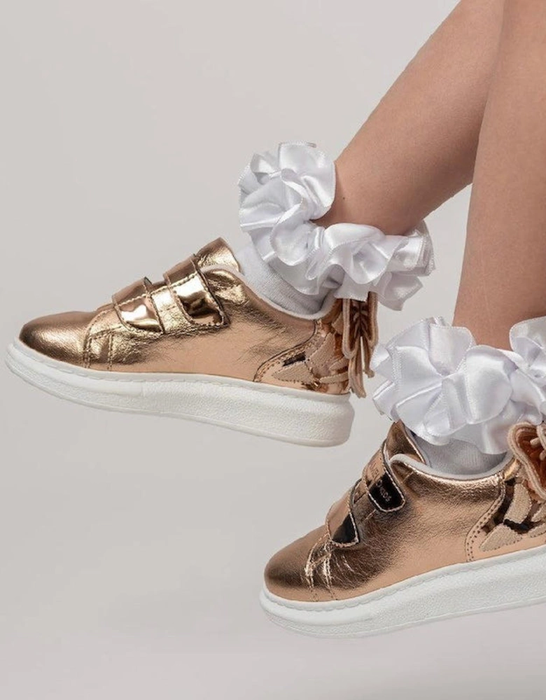Girls Rose Gold Bow Trainer