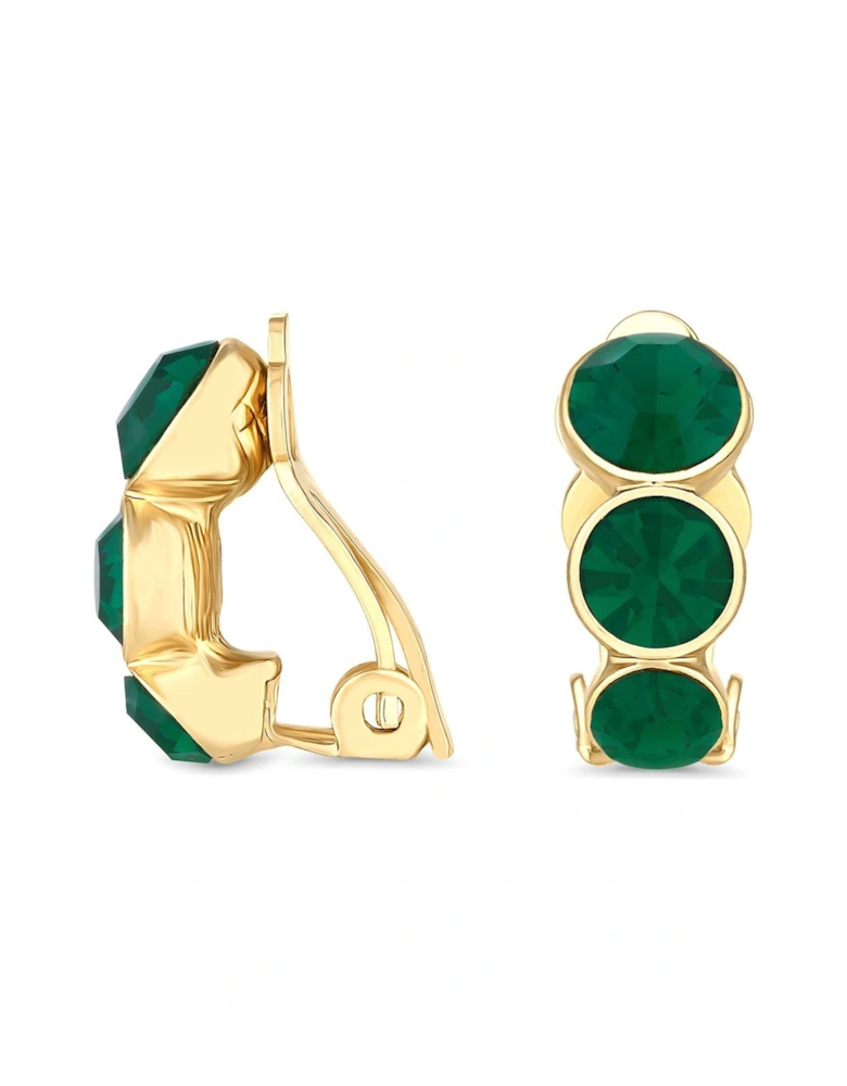 Gold Plated Graduated Emerald Cubic Zirconia Round Clip Earrings