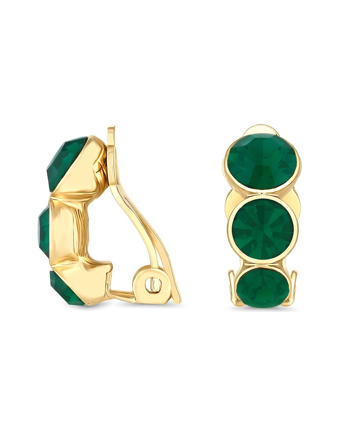 Gold Plated Graduated Emerald Cubic Zirconia Round Clip Earrings, 2 of 1