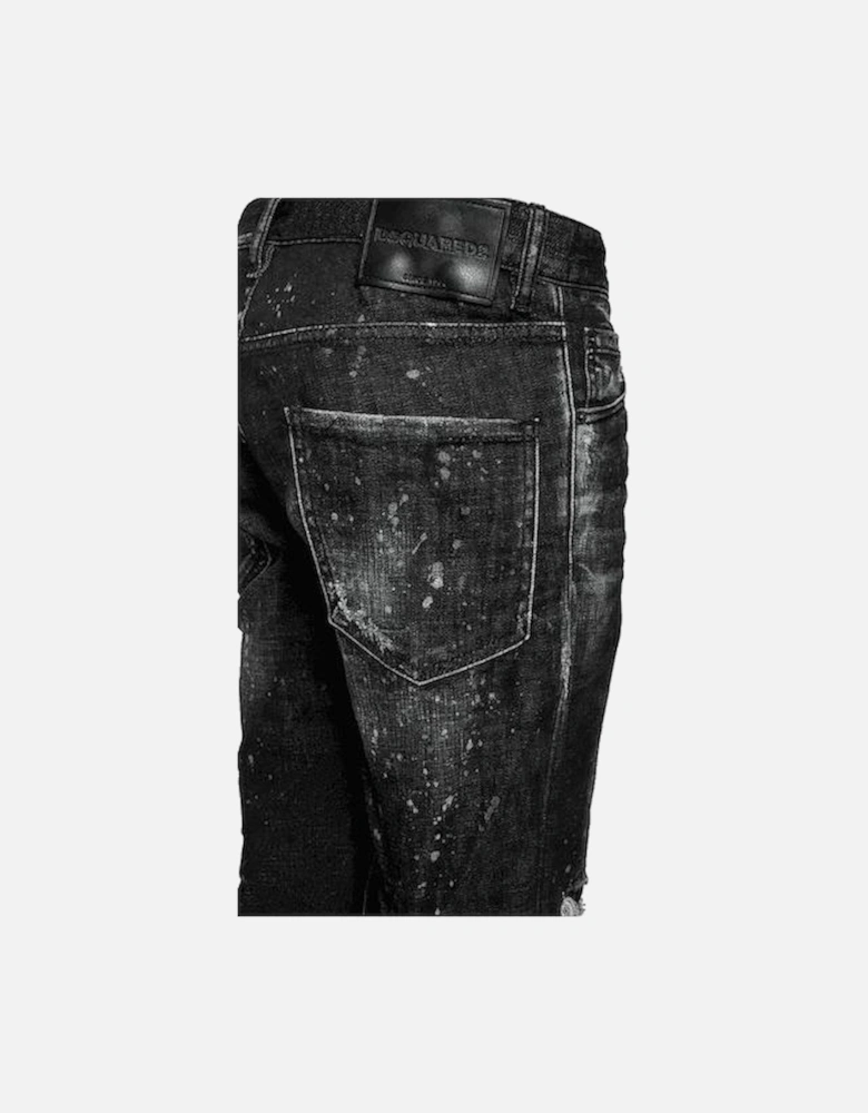 Cotton Rip and Repair Black Wash Paint Splatter Cool Guy Jeans