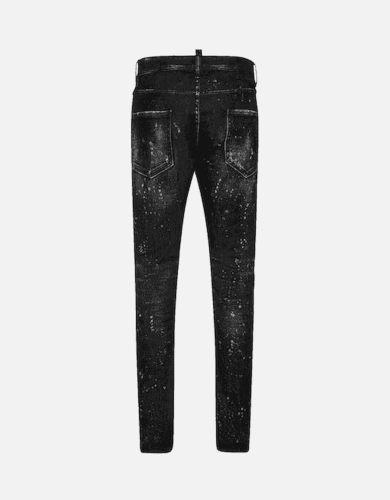 Cotton Rip and Repair Black Wash Paint Splatter Cool Guy Jeans