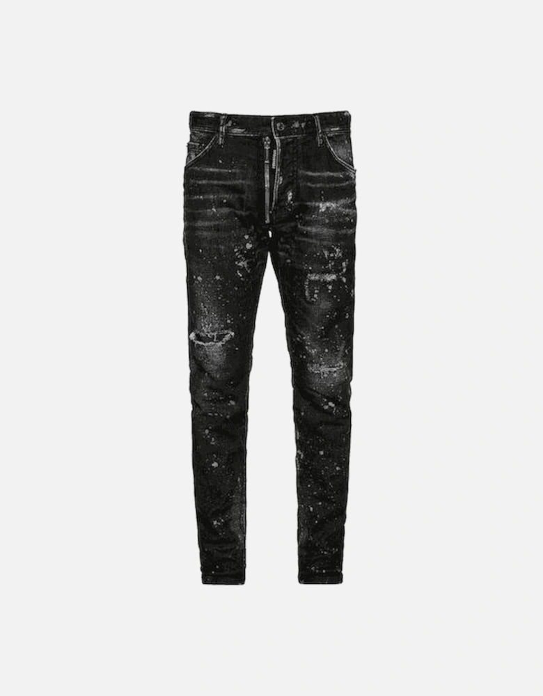 Cotton Rip and Repair Black Wash Paint Splatter Cool Guy Jeans