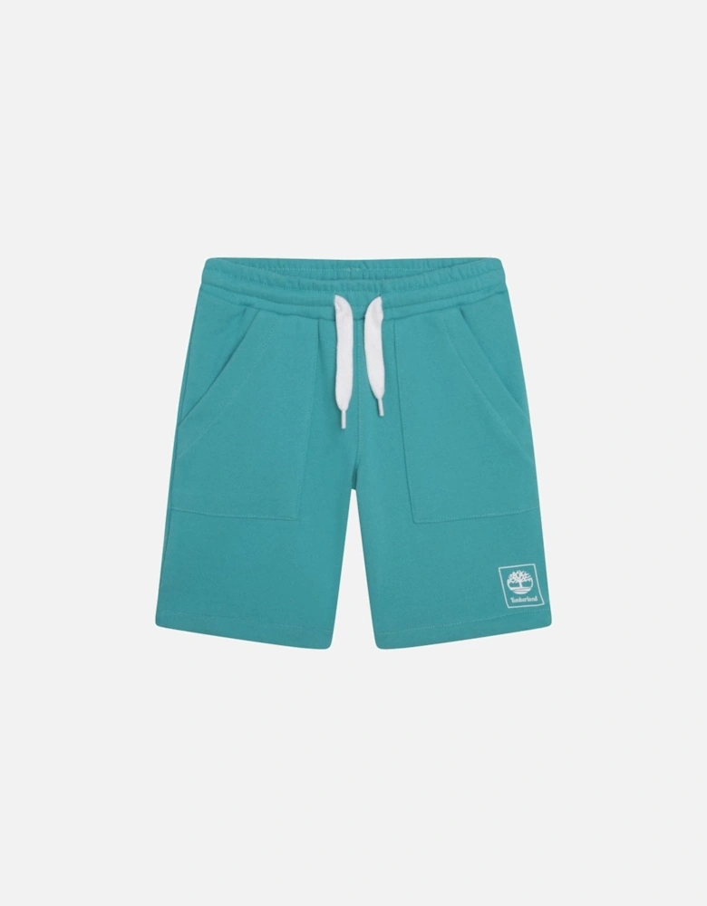 Kids Logo Print Fleece Shorts Teal