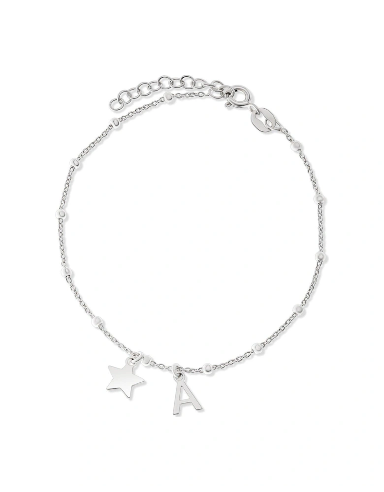 Sterling Silver Initial Star Bracelet 20cm