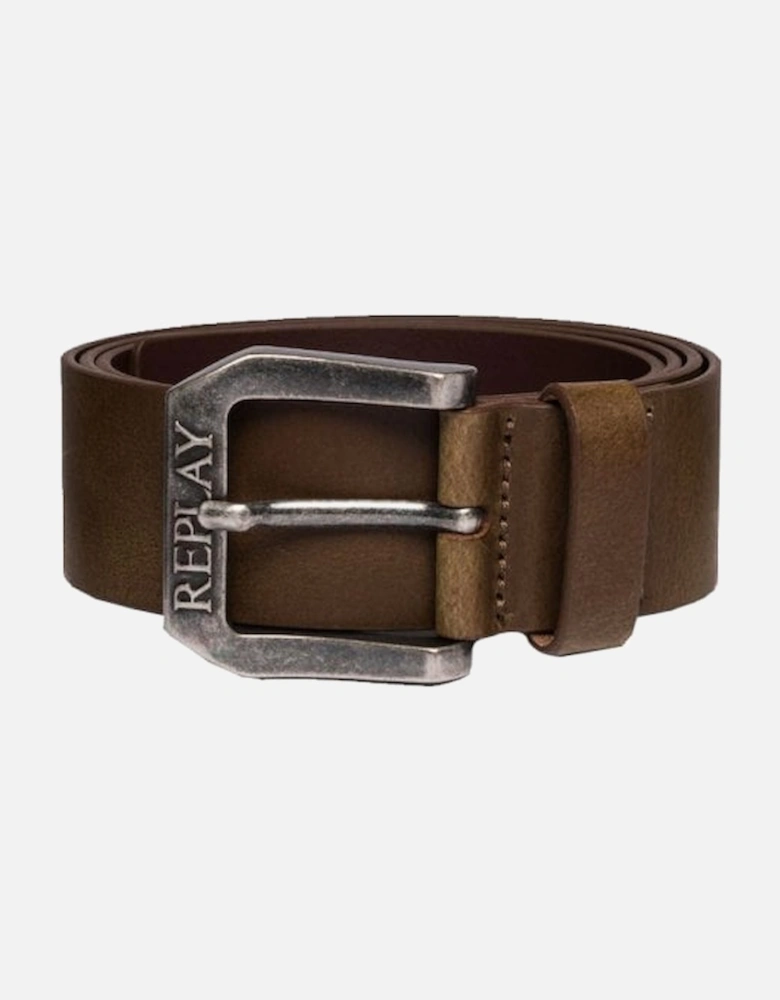 Mens Logo Buckle Branded Belt Brown