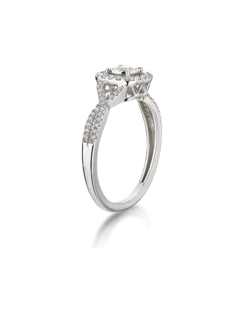 9ct White Gold 45 Point Diamond Halo Ring