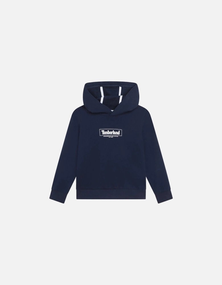 Kids Logo Print Fleece Hoodie Navy