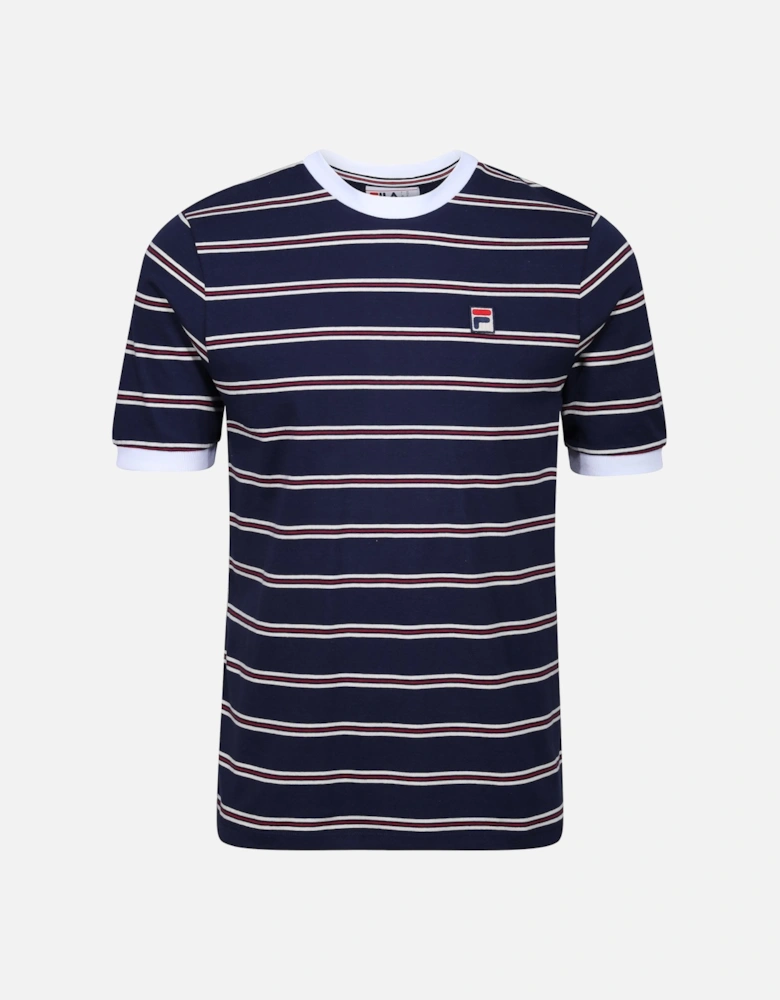 Santiago Ringer T-Shirt With Heritage Stripe - Navy/Egret
