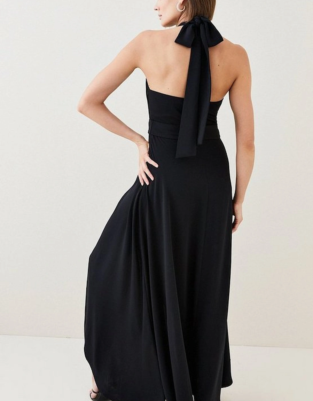 Soft Tailored Waterfall Halter Maxi Dress